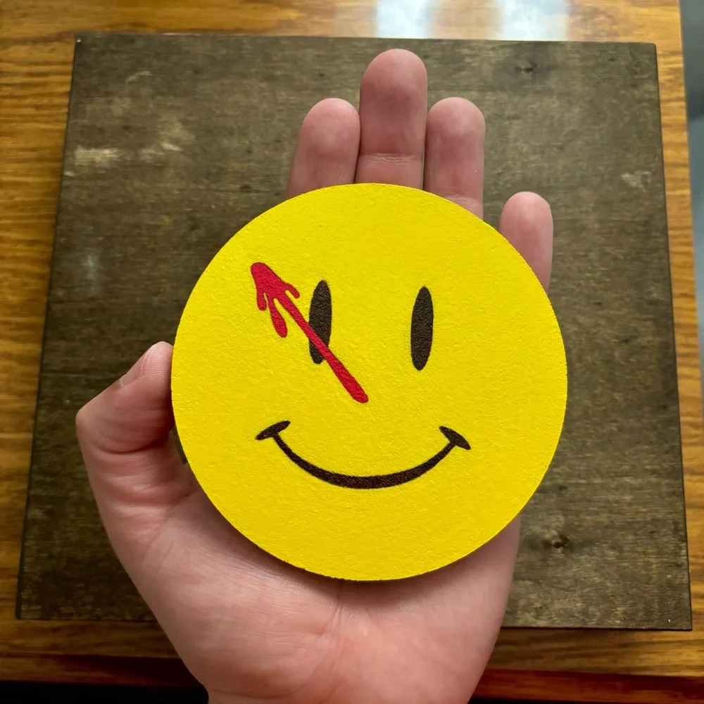 Watchmen Bloody Smiley Face Painted Cork Coaster